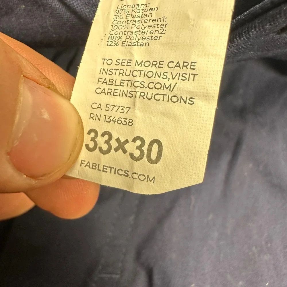 Fabletics High Side Chino Pants Mens 33x27.5 (tag 33x30) Navy Blue Slim Straight